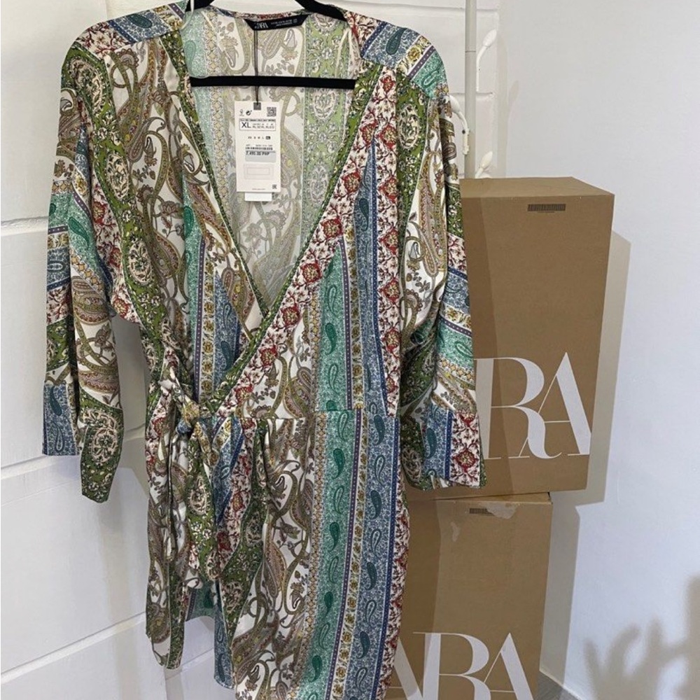 NEW ZARA PATCHWORK PRINT BOHO WRAP COLORFUL ROMPER JUMPSUIT
